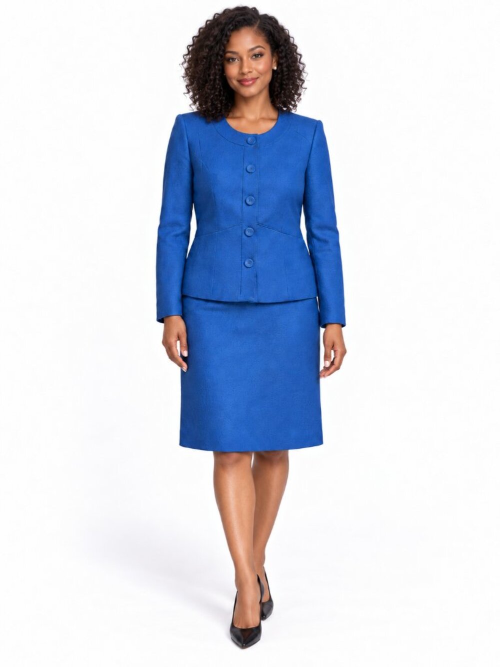NWT Anne Klein Prussian Blue Rayon Silk 2-Piece Skirt Suit Size 12